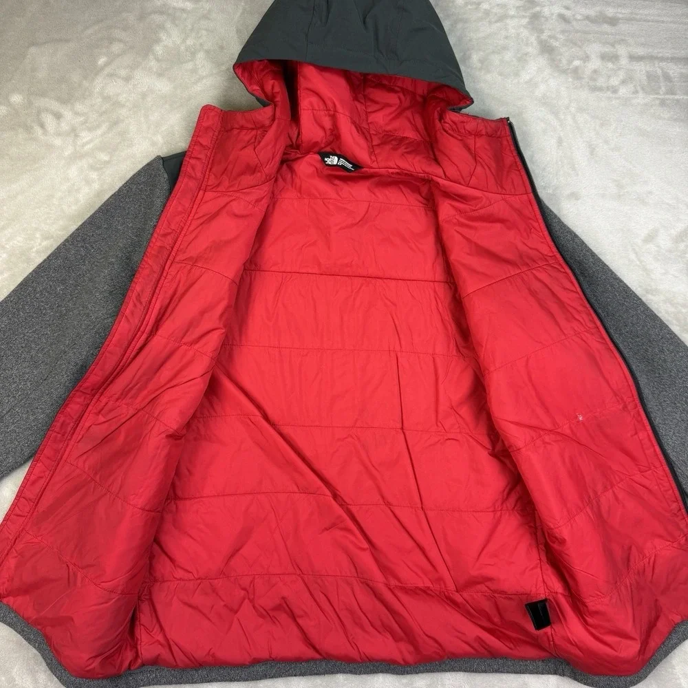 The North Face Gordon Lyons Insulated Hoodie Mens Small Gray Red Full Zip Jacket